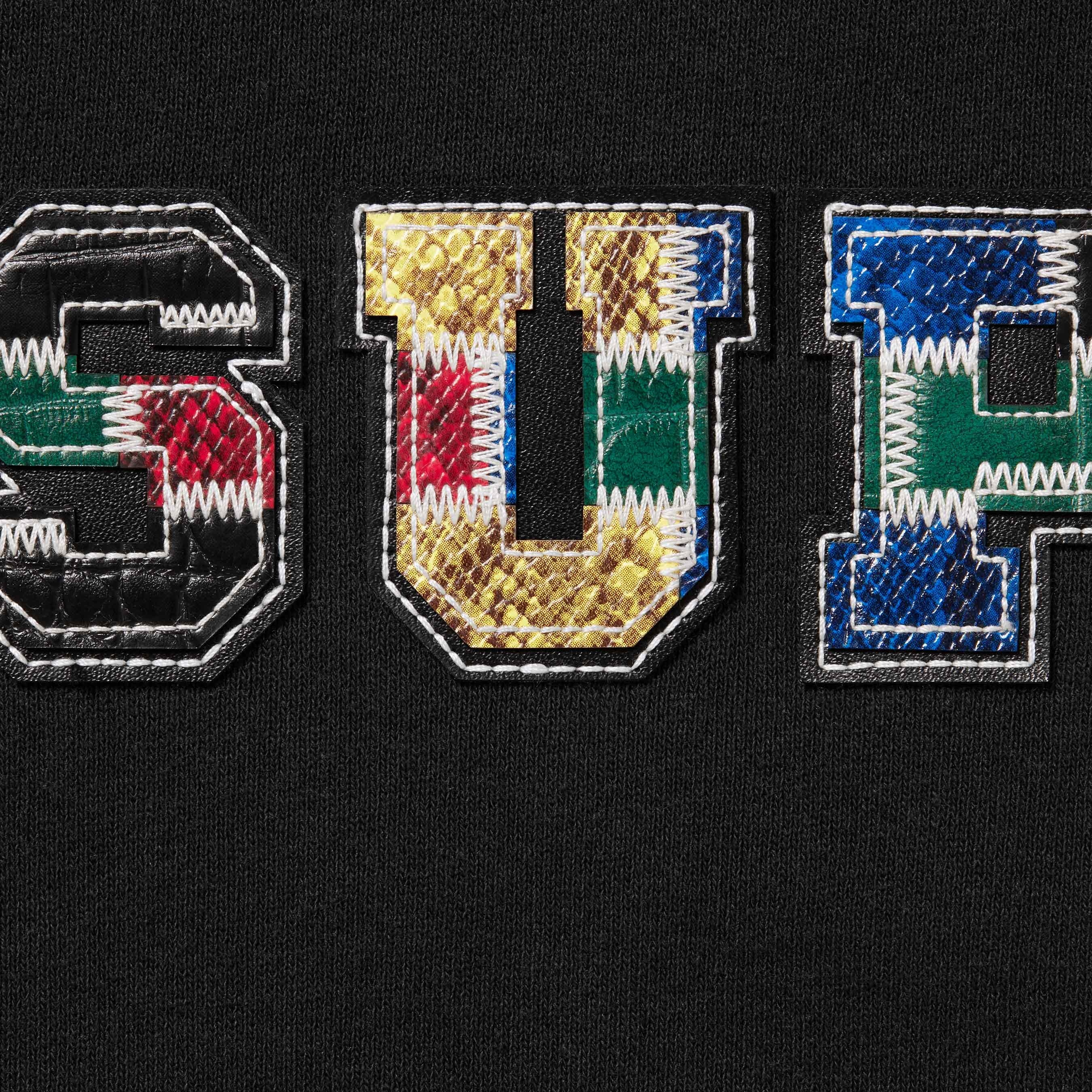 Collegiate Patchwork Leather Hooded Sweatshirt view 4